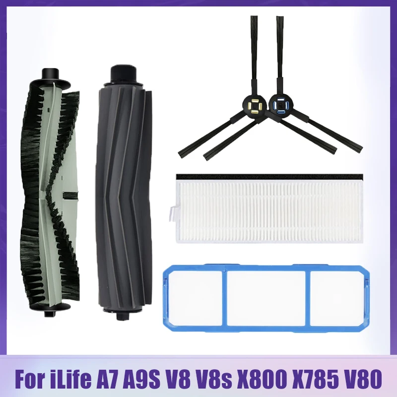 Rubber Roller/ Side Brush Hepa Filter Parts For iLife A7 A9S V8 V8s X750 X800 X785 V80 L100 Silvercrest SSR1 SSRA1 Cleaner