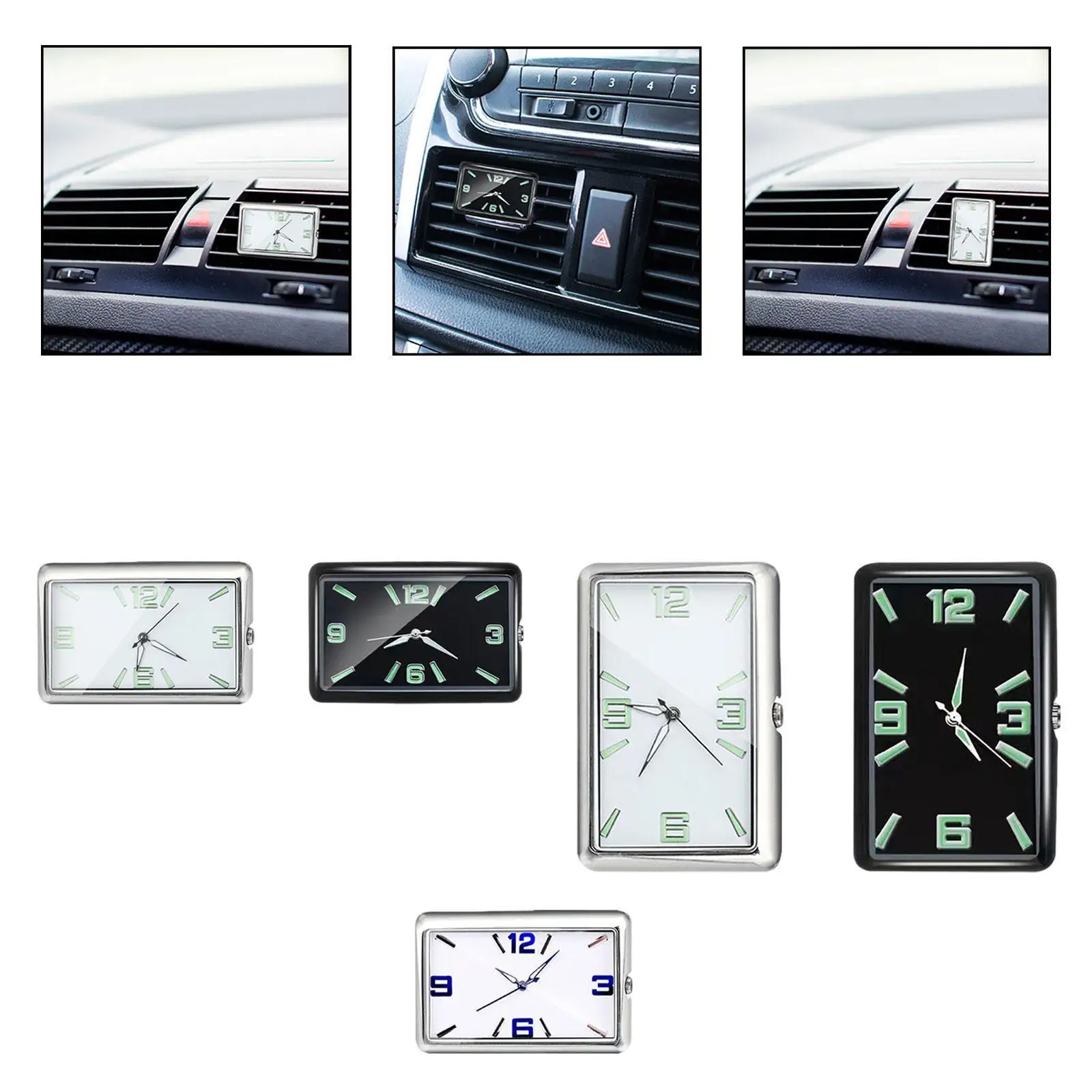 Stick on Clock for Car Dashboard Boat Shelf Rectangle Luminous Clock Analog