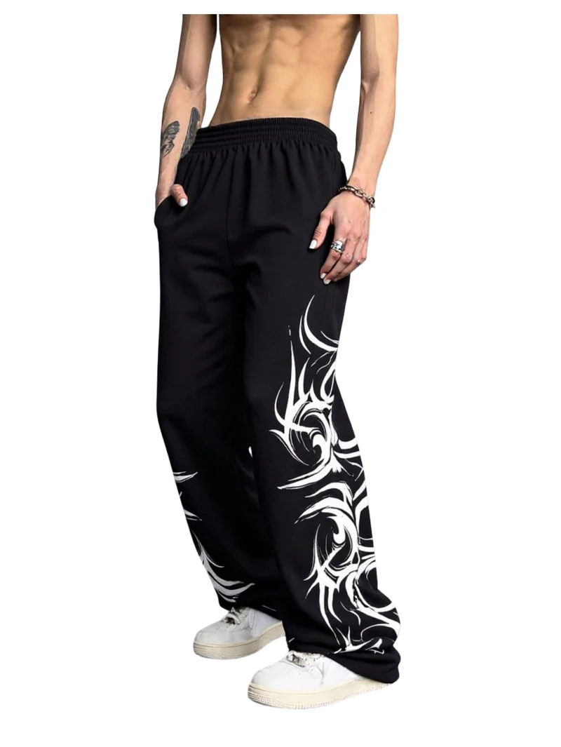 

Fitness Hip Hop Harajuku Y2K Men's Y2K Graphic Baggy Sweatpants Drawstring Waist Wide Leg Jogger Pants with Pockets