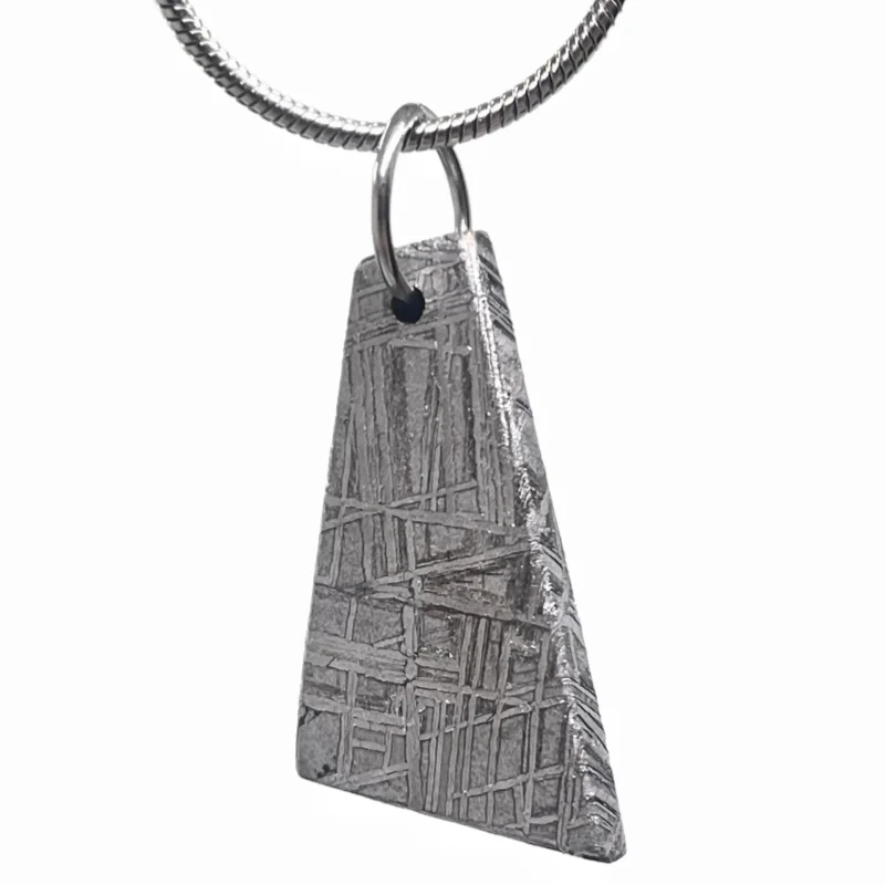 Gibeon Meteorite Pendant Acid Etched Widmanstatten Pattern Natural Iron Meteorite Trapezoid Necklace Collectible Gift LK592