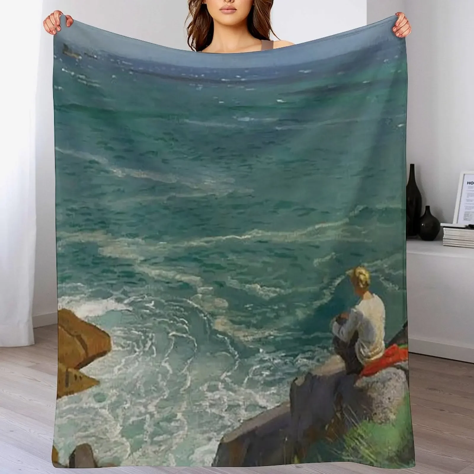 

The Green Sea, Lamorna (1907) - Dame Laura Knight Throw Blanket Reusable Durable Soft Blanket for All Seasons