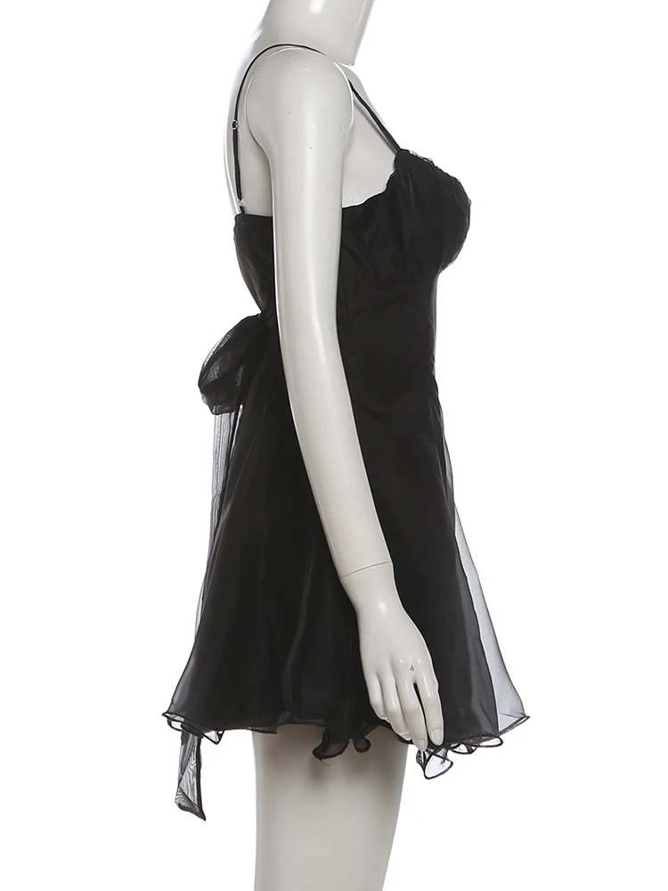 Weird Puss Quastenkleid für Damen, tief ausgeschnittenes, ärmelloses, figurbetontes Kleid mit Falten, einfarbig, Sommermode, für Abschlussball, Party, klassisch, schlicht, schick, Mini-Bodycon – Detail 4