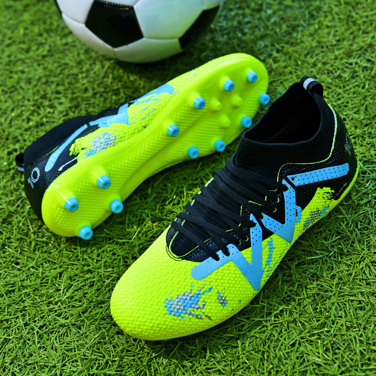 AG FG Grass Field Football Shoes PU Fabric Composite Upper TPU Wearproof Outsole Anti-slip Unisex Youth Sports Sneakers