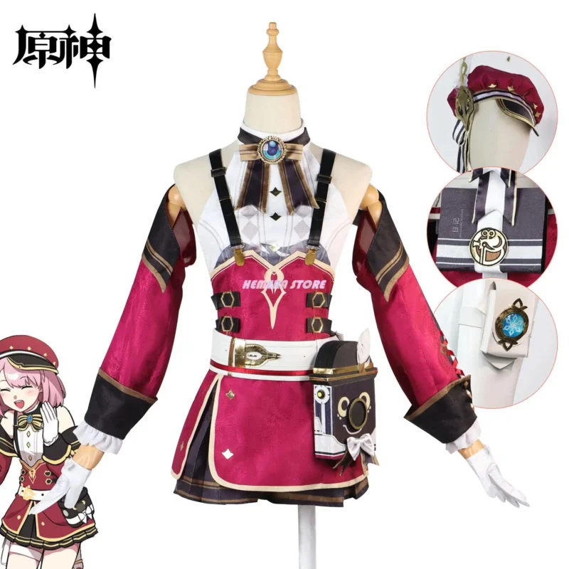 Disfraz de Charlotte Genshin Impact para mujer, uniforme, conjunto completo de Anime, disfraz de Carnaval para fiesta de juegos de rol de Halloween