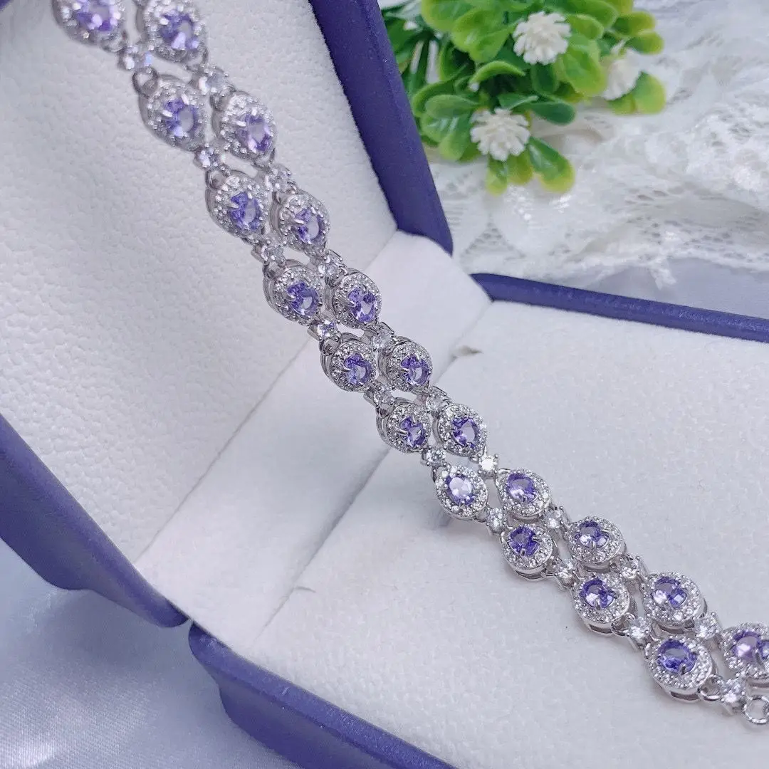 Best Seller ZECAA Fine Jewelry Tanzanite Bracelet For Woman With Natural Tanzanite Gemstone 3*4mm For Party Banquet Wedding