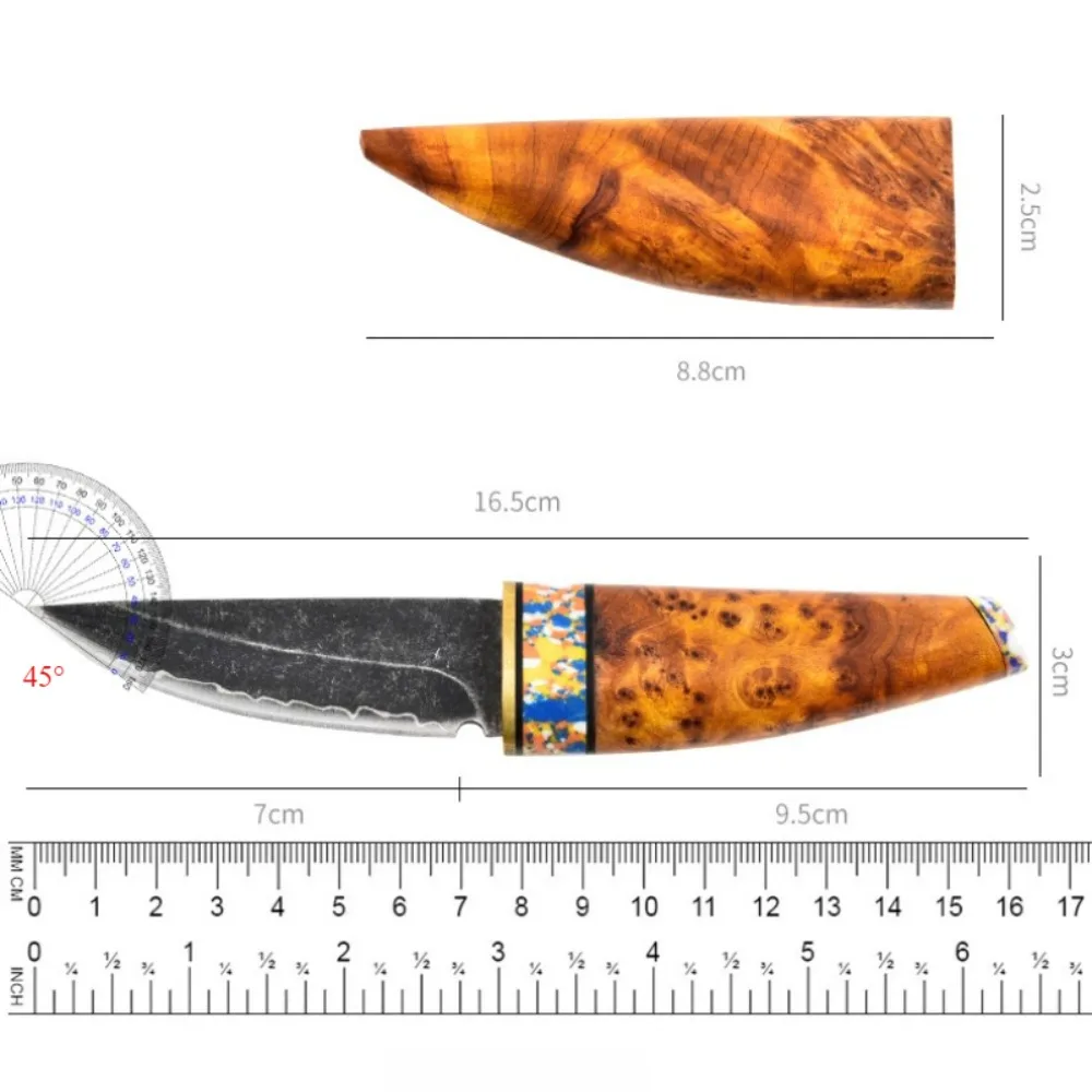 

Portable Mini fixed blade knives tactical Straight Knife Composite Steel Laser Laser Blade White Shadow Wood Handle Fruit Knife