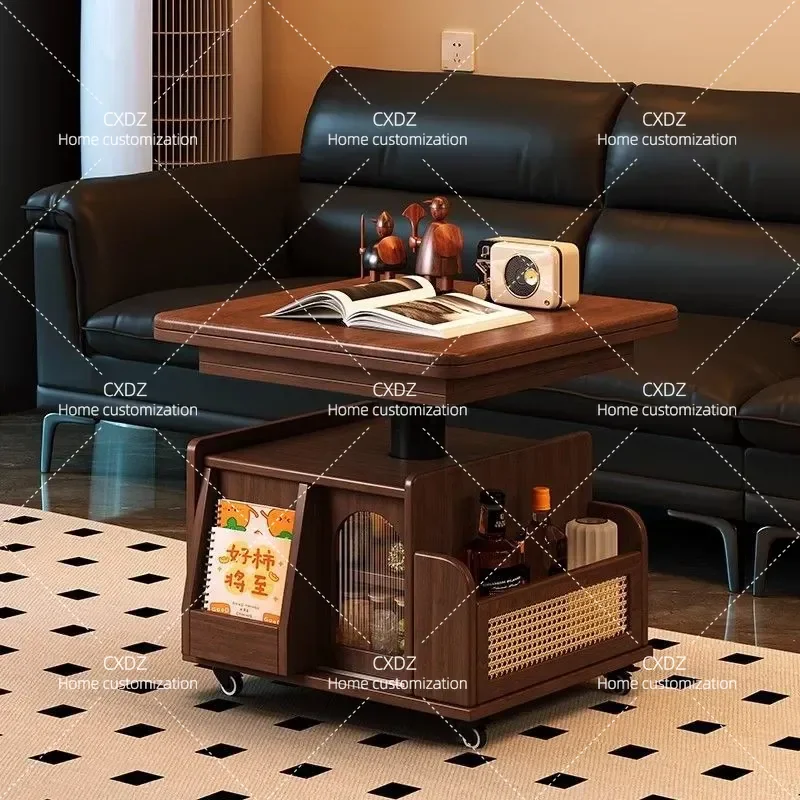 Solid Wood Movable Tea Table Multi Functional Lifting Folding Edge Cart Medium Ancient Style Household Tea Table Dining Table
