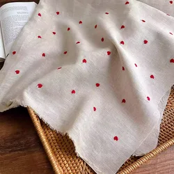 Linen Fabric Women's Children's Clothing Dress Shirt Fabric Red Heart Embroidered Linen Fabric Handmade Diy Cloth