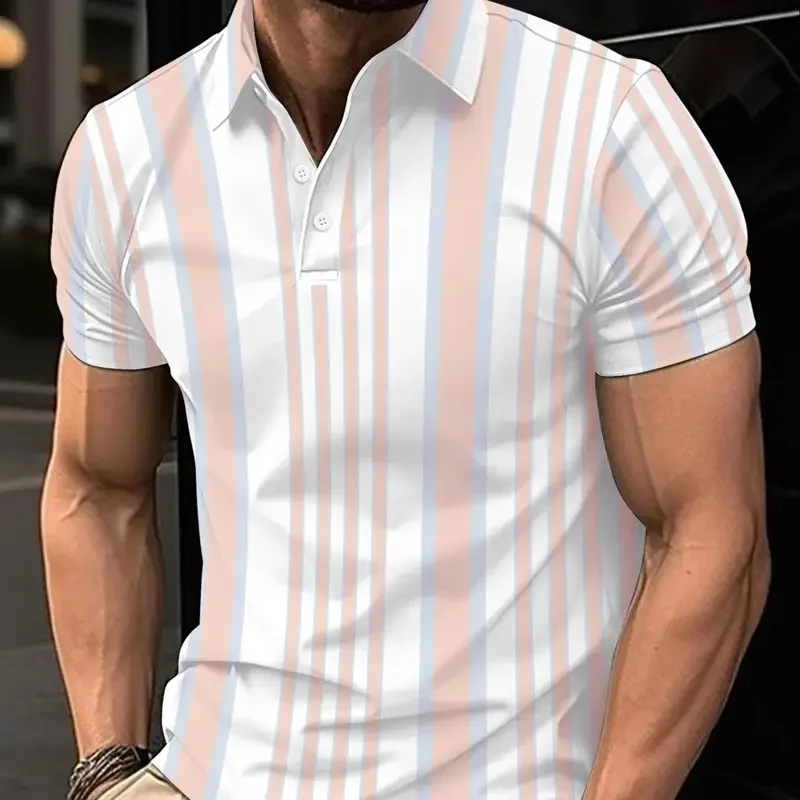 

New High-end Casual Business Style Color Matching Three-Dimensional Striped Lapel Men's POLO Shirt Short Sleeve S-6XL