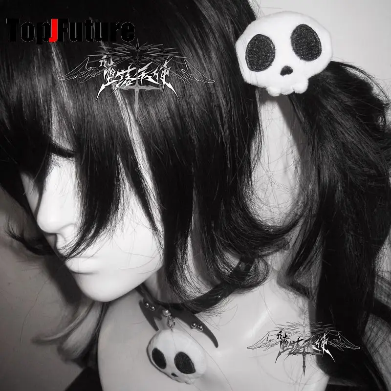 subculture Women Harajuku Gothic Lolita Y2K Girl lovely Plush skull head PU leather chokers hairgrips Hairpin clip Hair clip
