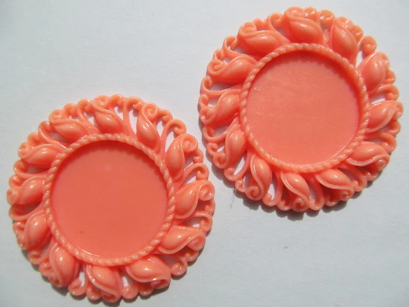 10pcs Round Flatback (21 Colors) Resin Flower Frame Charm Finding,Filigree Border Base Setting Tray, for 25mm Cabochon/ Cameo