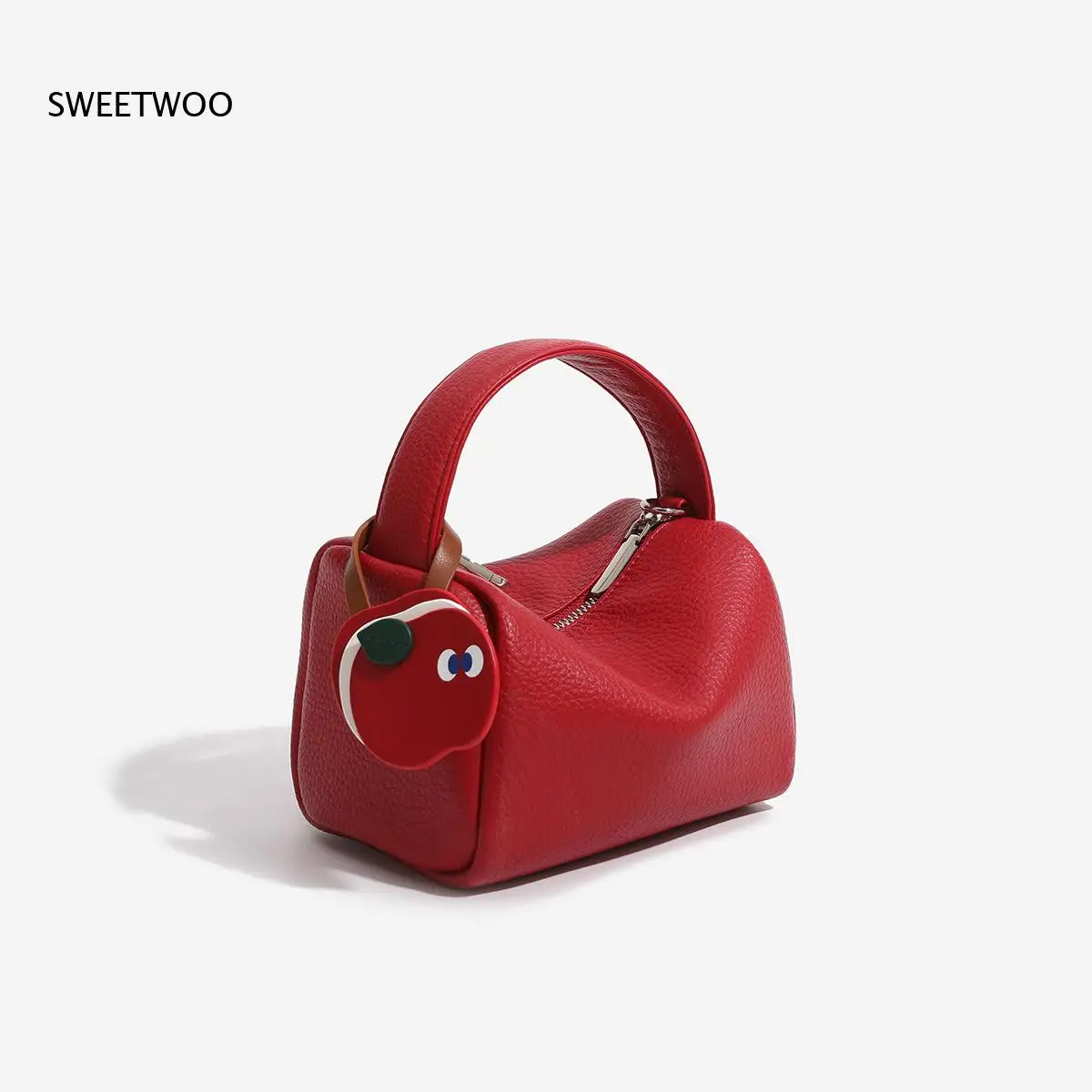 Cute Cartoon Fruit Mini Top Handle Bag Cherry Apple Banana Decor Pendant Pebble Faux Leather Small Zipper Handheld Purse view 4