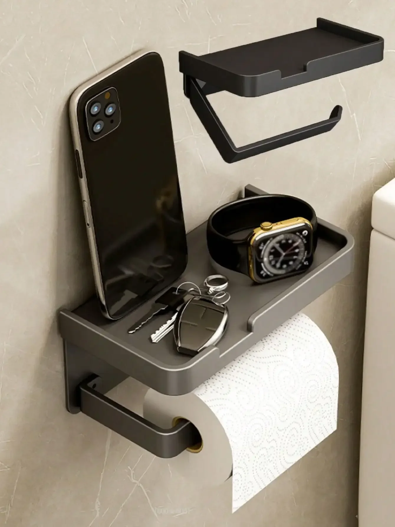 

Toilet paper holder, adhesive or screw wall-mounted paper roll holder, multi-functional bathroom storage distributor