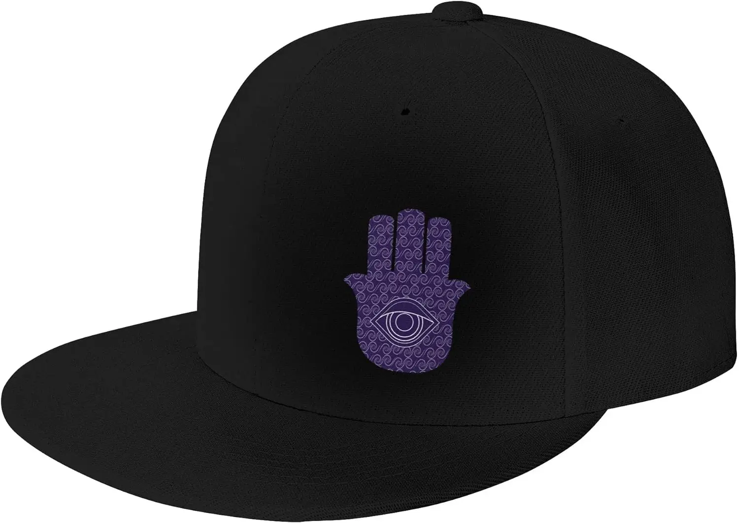 Flat Brim Cap Snapback Hat for Men - Hand of Fatima Nazar Evil Eye Prints Adjustable Baseball Cap