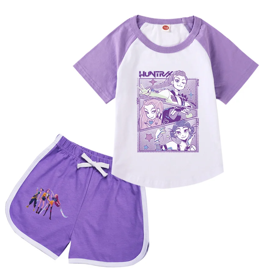 

Летний детский пижамный комплект Kpop Demon Hunter, футболка с короткими рукавами + шорты, комплекты из 2 предметов, детские пижамы для мальчиков и девочек, одежда для сна с героями мультфильмов для малышей