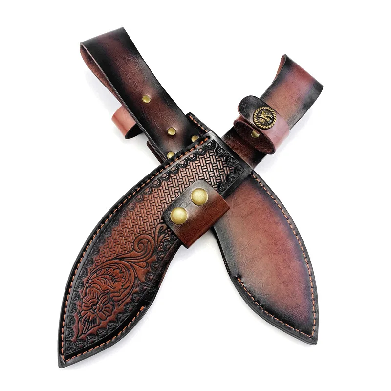 340mmx47mm Genuine Cowhide Fixed Blade Knife Sheath - Universal Full-Grain Leather Case for Hunting Knife Embossed Design