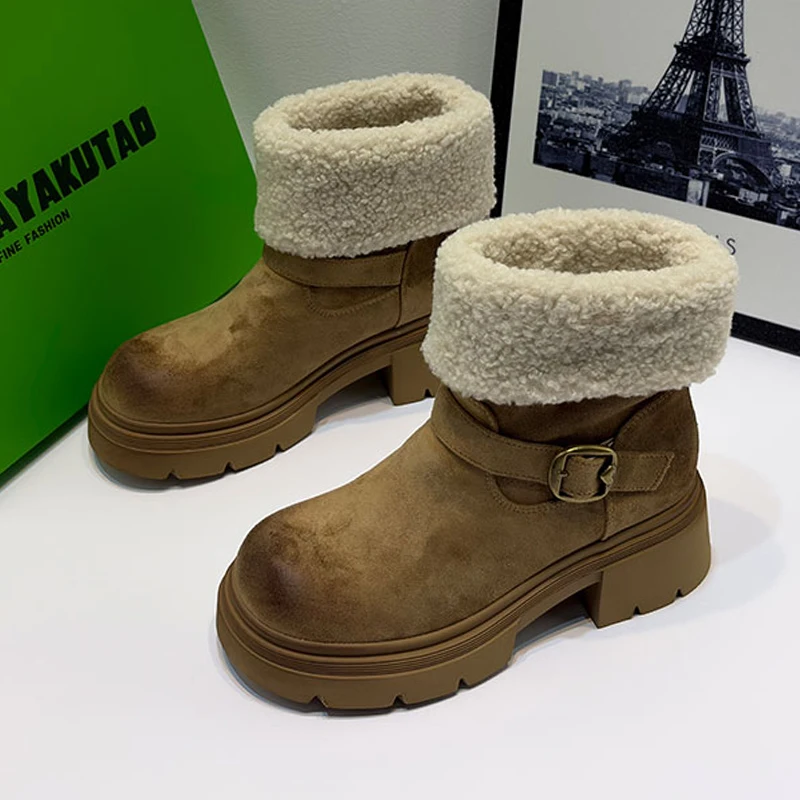 

Fur Winter Women's Ankle Boots High Heels Suede Fashion Shoes 2025 Dress Designer Winter Boots Casual Warm New Ladies Snow Botas
