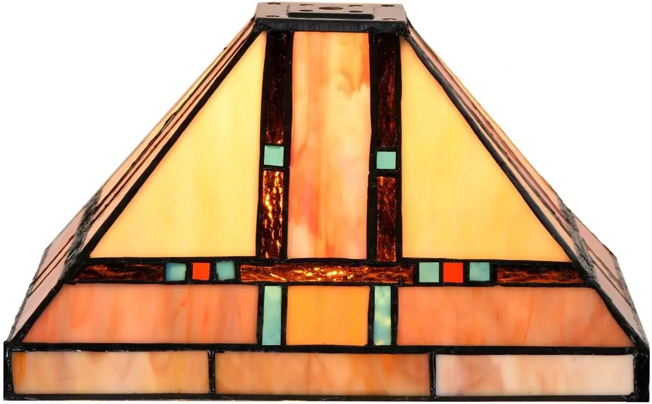 

S10798 Tiffany-Style Stained Glass Mission Lampshade - 10-Inch Wide - Iridescent Elegance