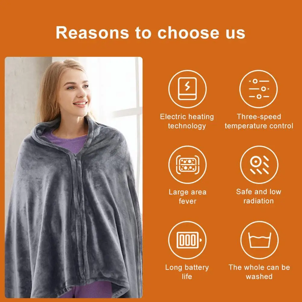 USB Electric Heated Blanket Shawl for Office ，3 Heating Levels Fleece Heated Mat Household Wearable Body Warmer Blanket Washable