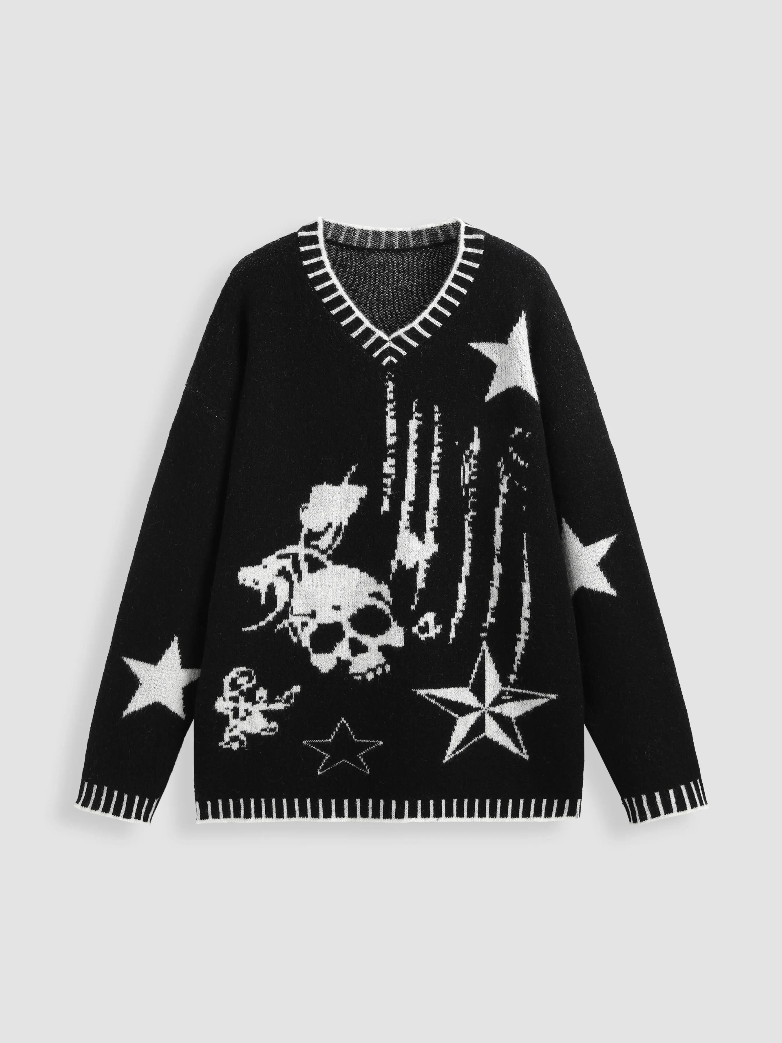 Men Women Hip Hop Gothic Pattern Knitted Sweater Harajuku Fashion Loose Tops Casual Streetwear Pullover Y2K Clothes Vintage