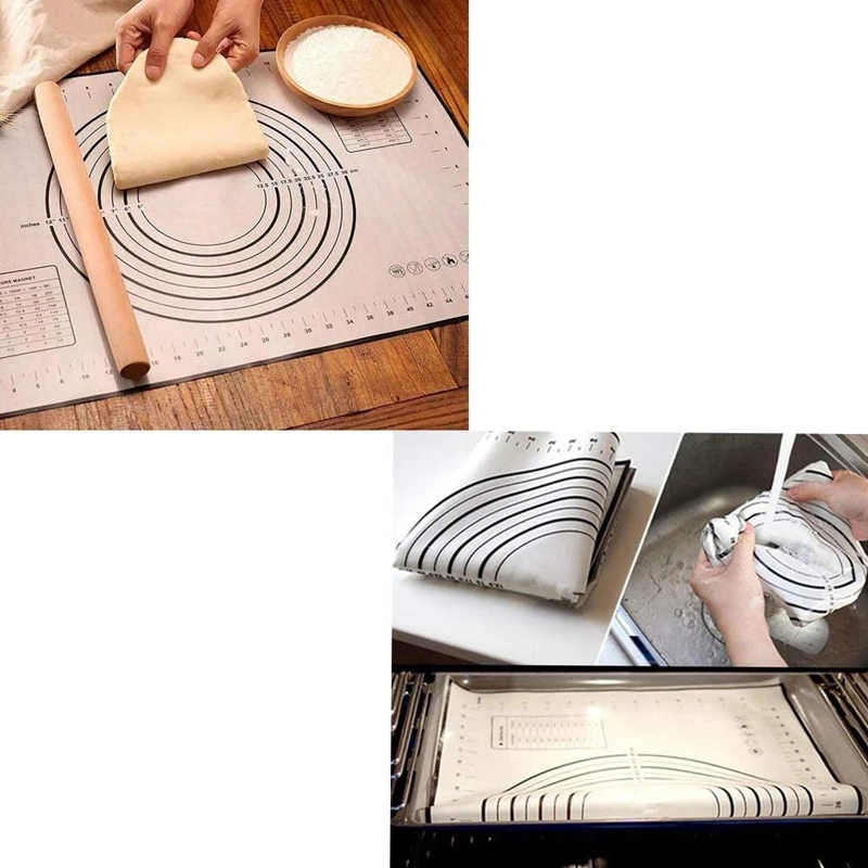 Pastry MatการวัดสําหรับRolling Outแป้งน้ํามันแปรงScraperไม่ลื่นพิซซ่าFondant,พายเค้กเบเกอรี่Mats