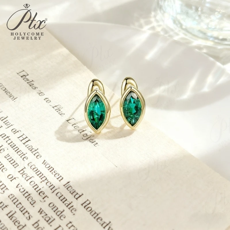 Marquise Cut Moissanite Lab Grown Columbia Emerald/Ruby Earrings S925 10K 14K Gold Colorful Studs Gift for Wife Mother