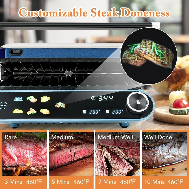 ماكينة صنع الساندوتشات COSTWAY Panini، بقدرة 1200 وات مع لوحة لمس LED، وأطباق مطلية غير لاصقة وصينية تنقيط قابلة للإزالة