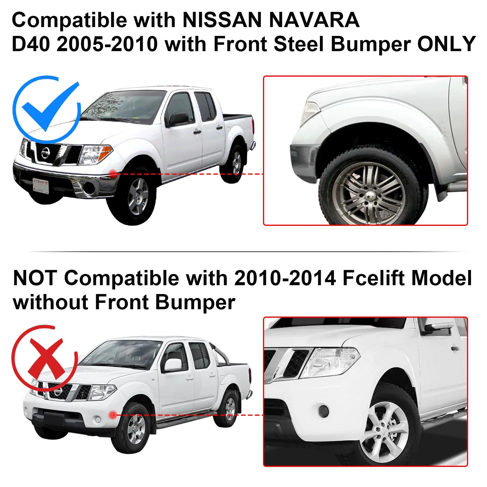 7\'\' Large Coverage Fender Flares Wheel Arch for Nissan Navara D40 2006-2010 Double Cabin Only for Thai Version with 59.5inch Bed