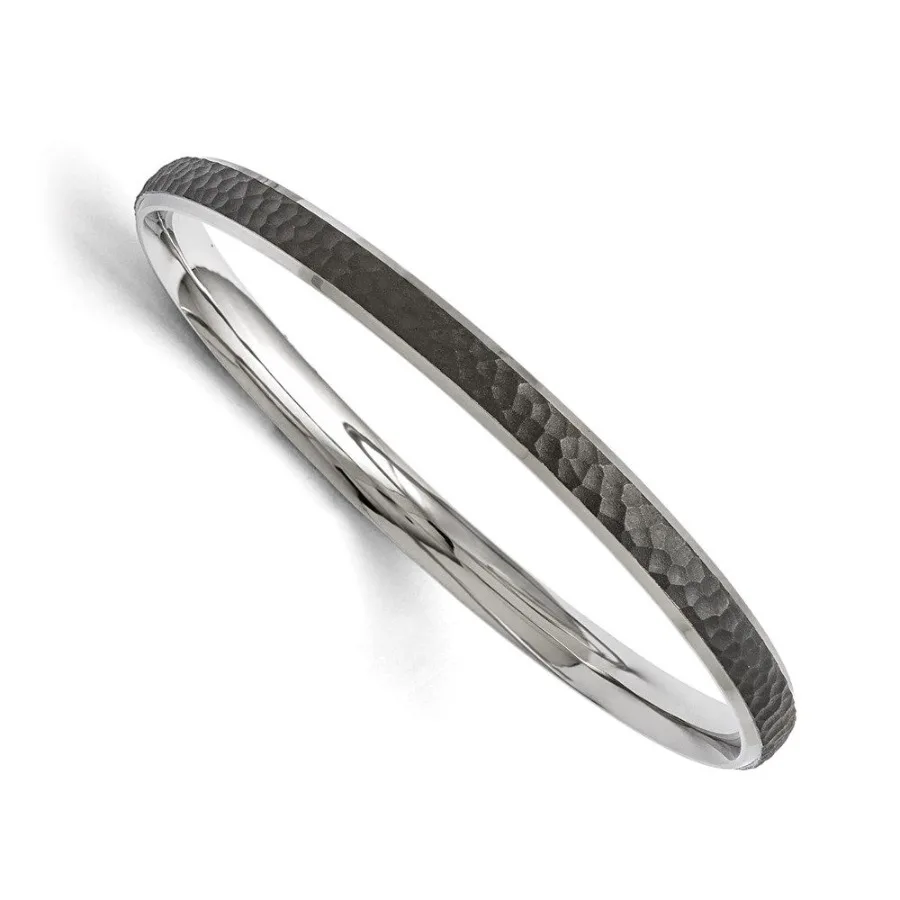 

Stainless Steel Polished Laser Cut Black IPplated Hammered Bangle