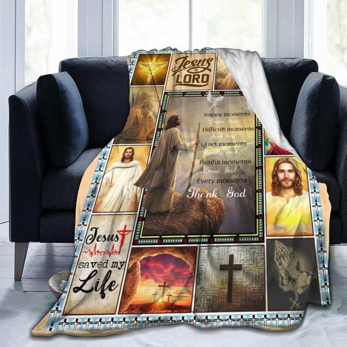 Classic Religious Belief Festivities Fleece Blanket,  Soft Cross Design Throw Gifts Decor