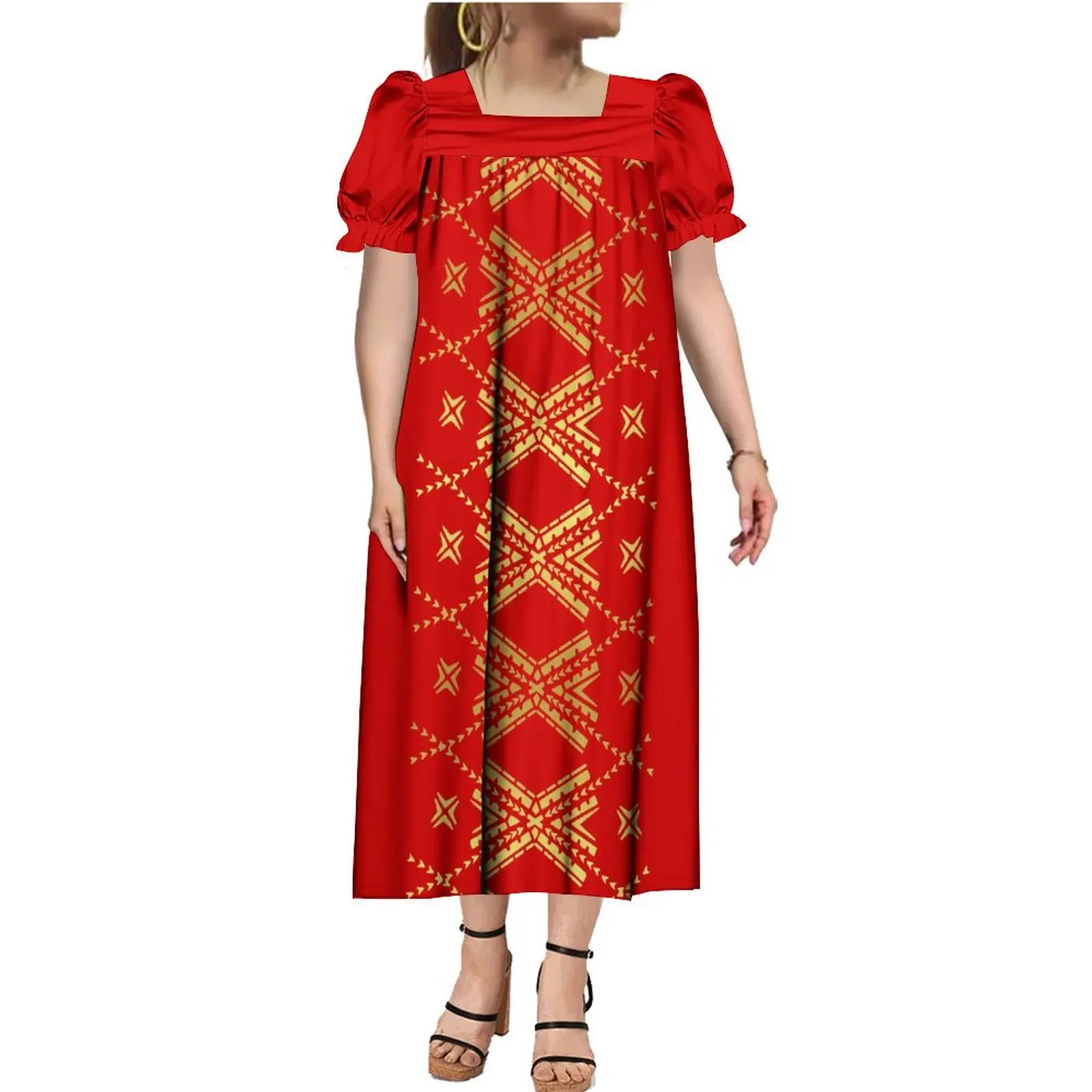 Hot Sale Polynesian Samoa Tribal Print Set Fashion Women Short Sleeve Maxi Dress Match Men Shirts Children T Shirt