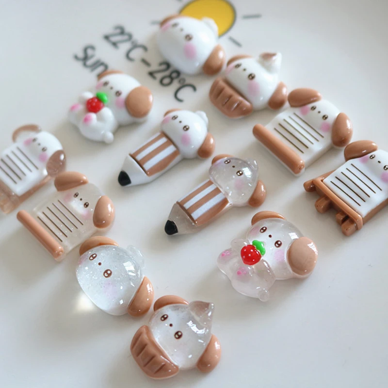 10 Pcs New Cute Mini Kawaii Cartoon Bear, Blackboard, Pen Series Resin Diy Fashion Jewellery Hairpin Decorate Accessories