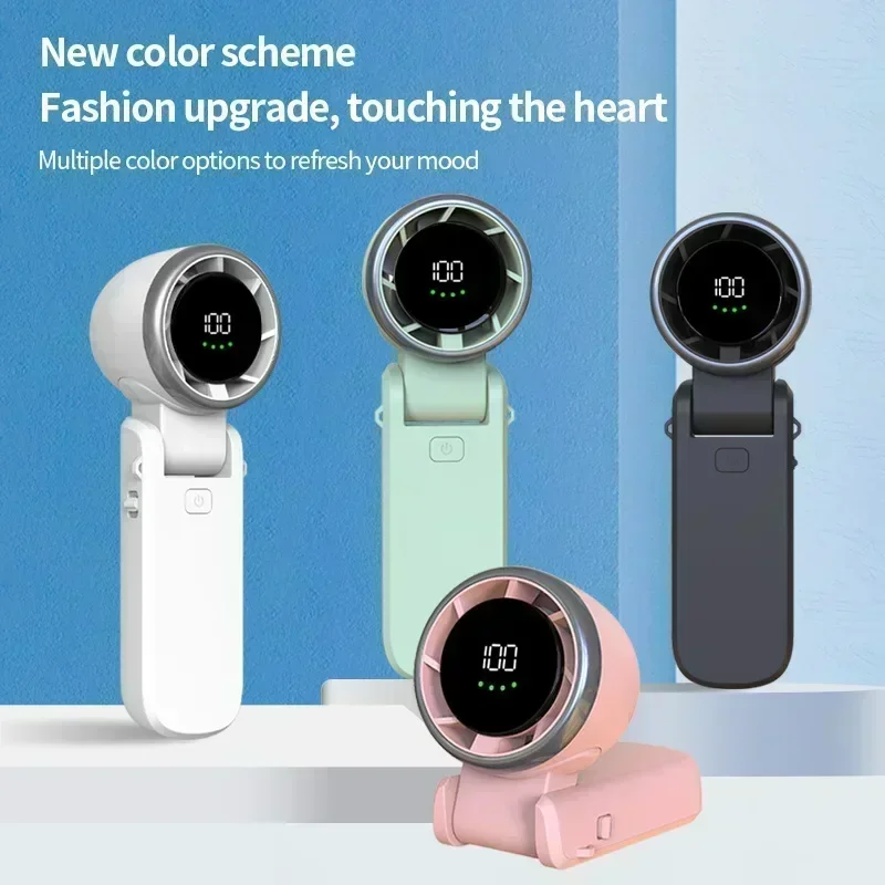 New Hanging Neck Outdoor 180 Degree Folding Desktop Mini Fan Hand-held Folding High-speed Powerful Turbo Fan