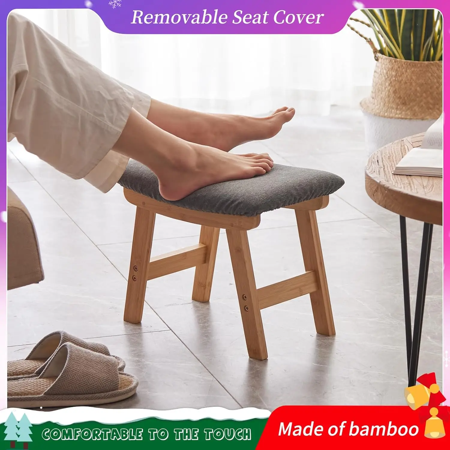 

Foot Stool,Ottoman And Footstool,Small Sofa Foot Rest,Bamboo Foot Stool Under Desk,Extra Seating For Living Room, Bedroom And