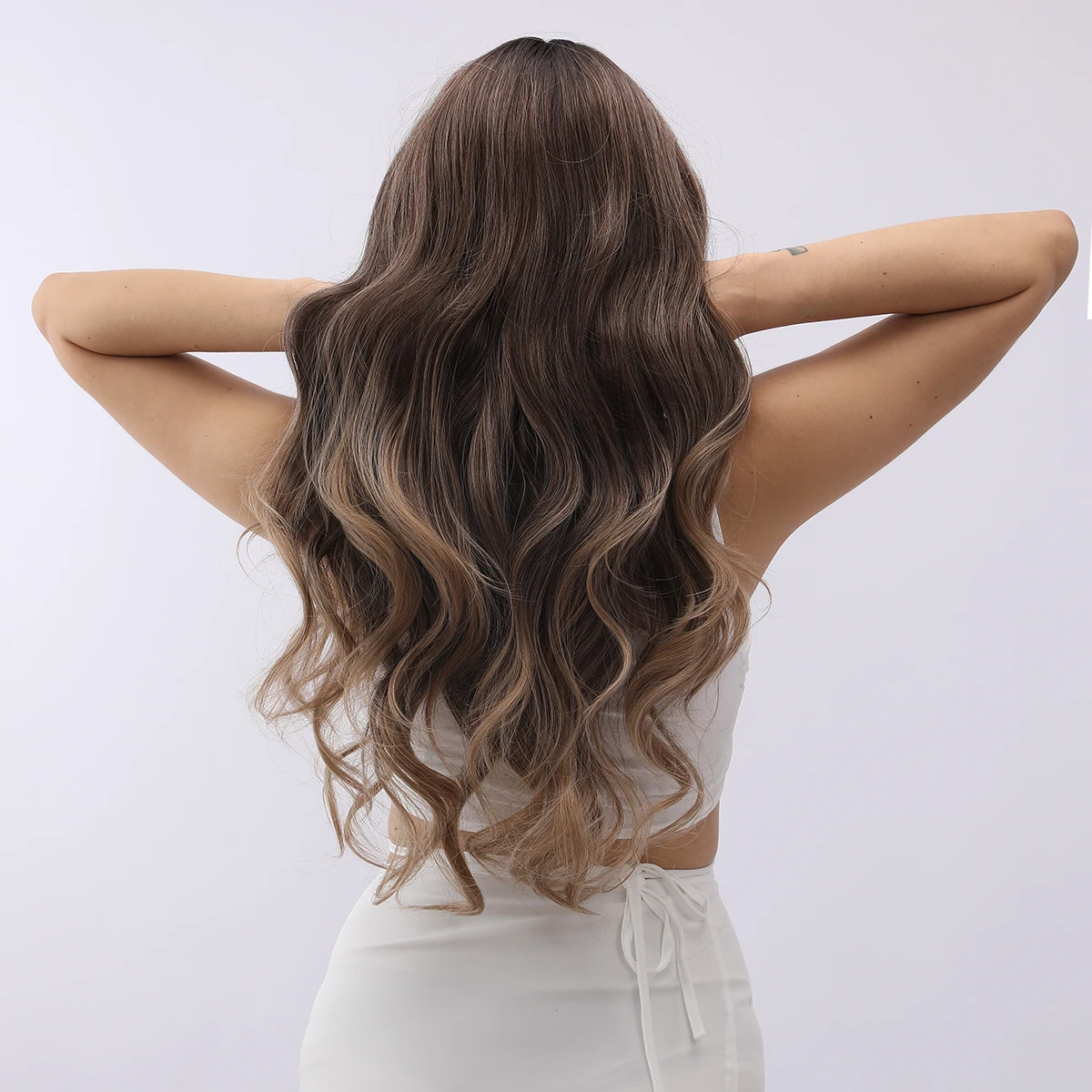 Smilco-Perruque Lace Front Wig synthétique bouclée, cheveux longs, brun ombré, 13x5, 28 pouces, pour femmes