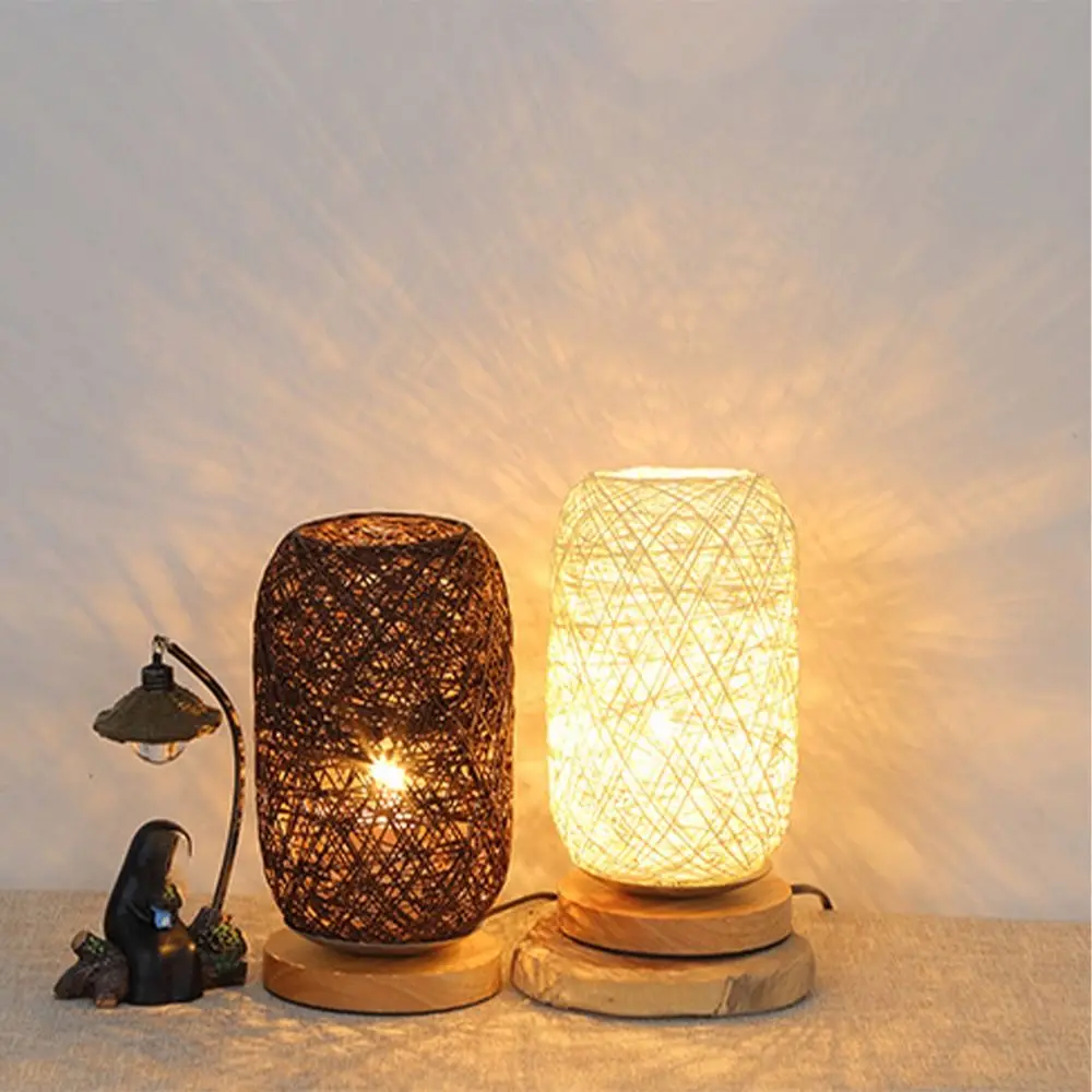 Decor Lighting Wooden Rattan Twine Led Night Light USB Plug Minimalist Table Lamp Creative Romantic Atmosphere Light Bedroom