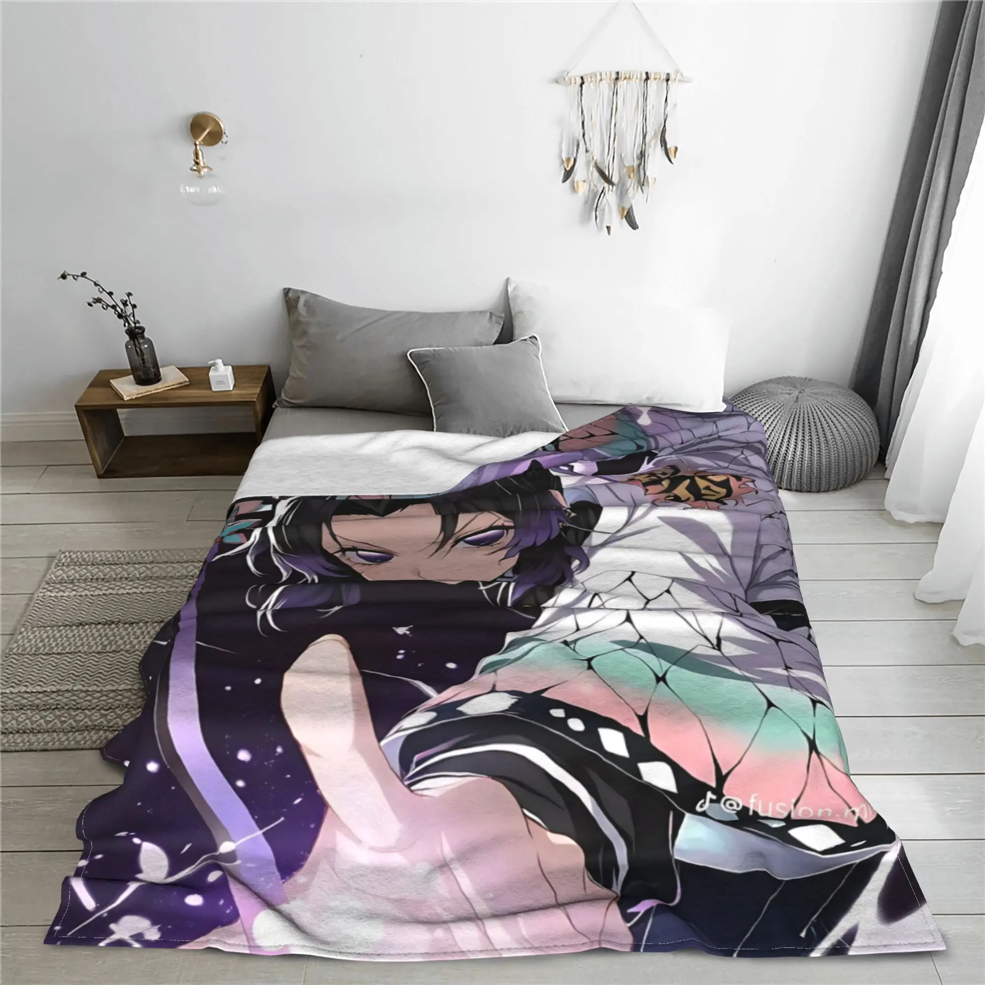 1PC Demon Slayers Anime Shinobu Kocho Blanket Throw Blanket  Novelty Warm Blanket All Season Home Gift