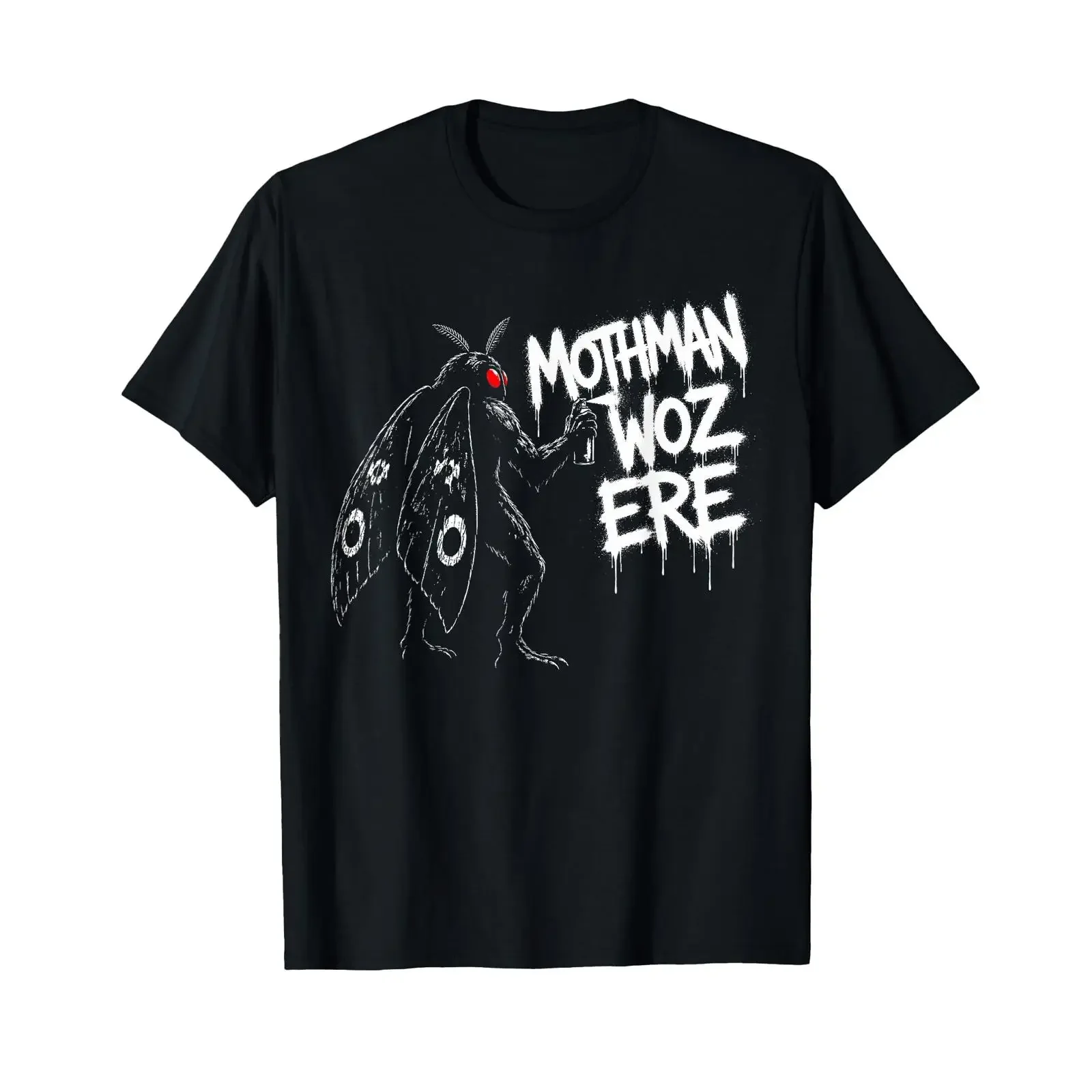 Mothman Woz Ere Funny Cryptid Graffiti T Shirt vintage Washed Slightly Top For Everyday Wear streetwear Breathable Stretched