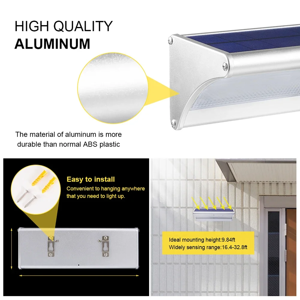 60/48Led Outdoor Solar Wall Light Solar Flood Lights Motion Sensor Waterproof Wall Lamp Metal Housing 1100LM for Garden Lighting