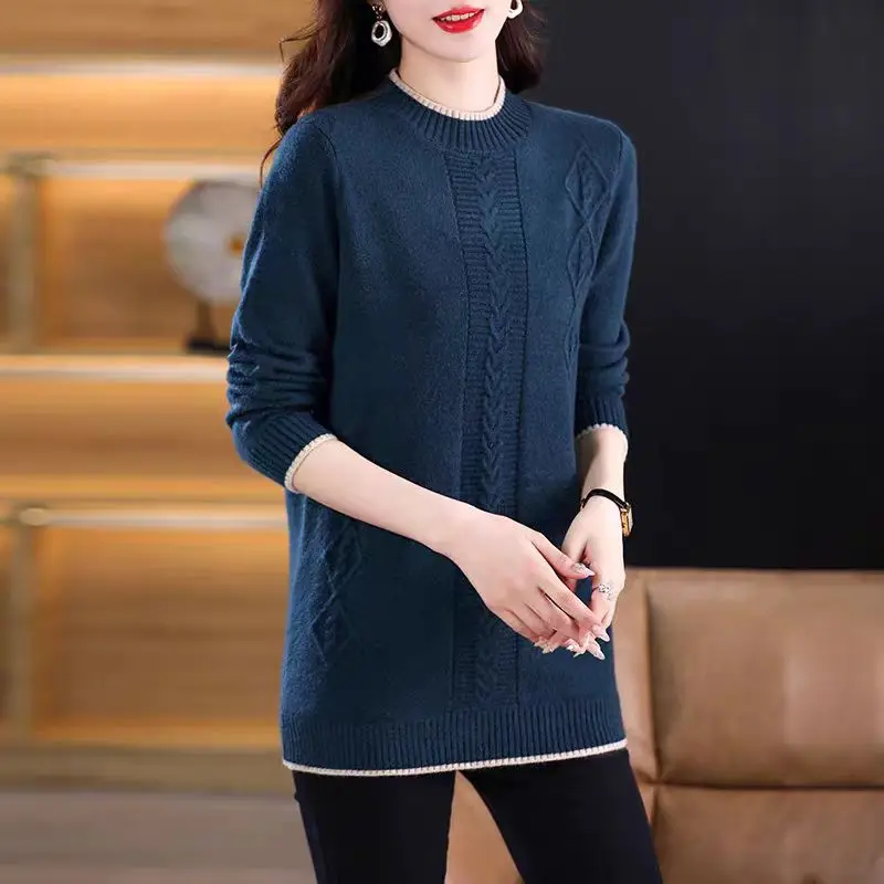 Fashion Round Neck Knitted Jumper For Women Autumn Winter Long Sleeve Sweater Female Street Warm Lady Pullover Bottoming Top