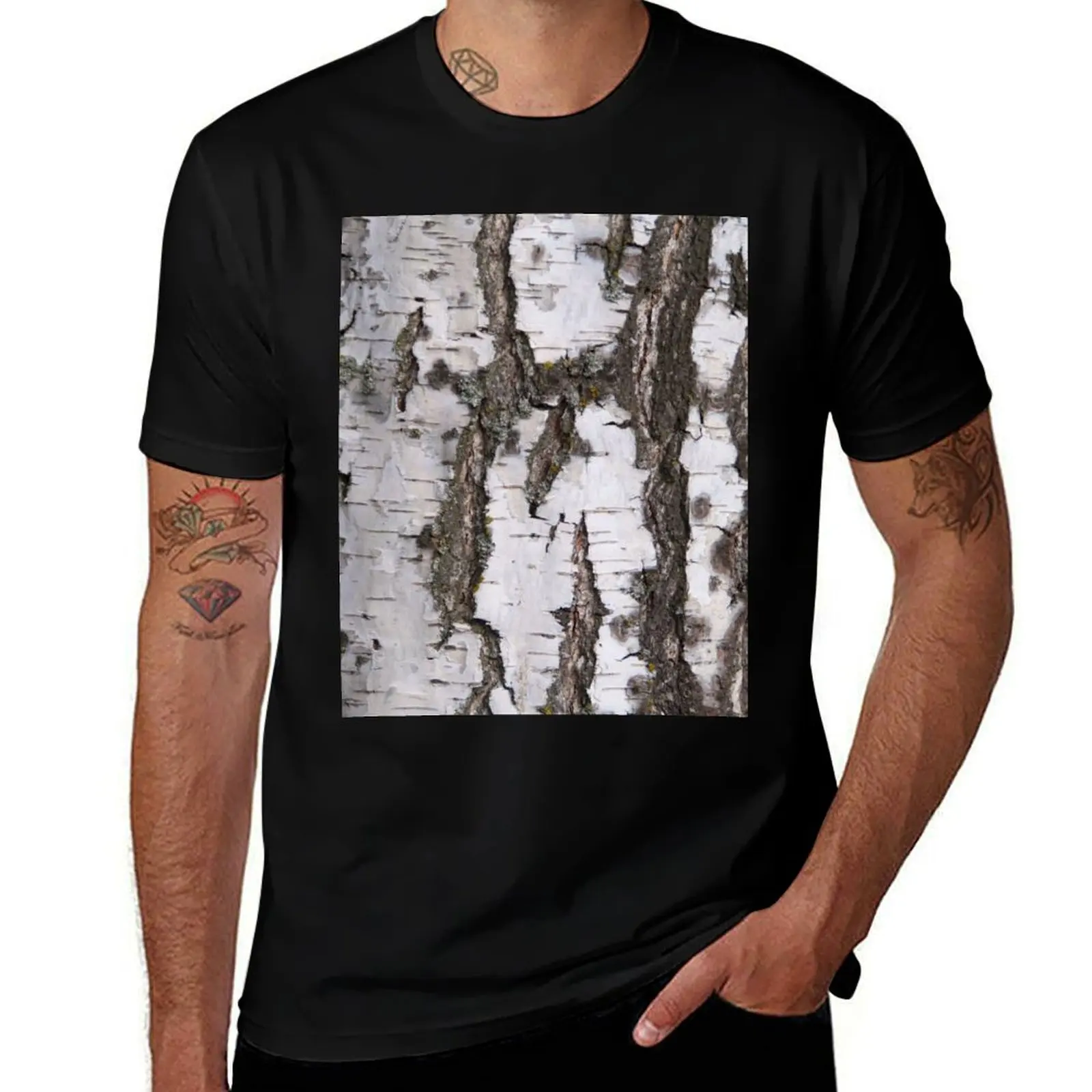 Birch bark pattern T-Shirt Casual Holiday Short Sleeve Tee T-Shirt