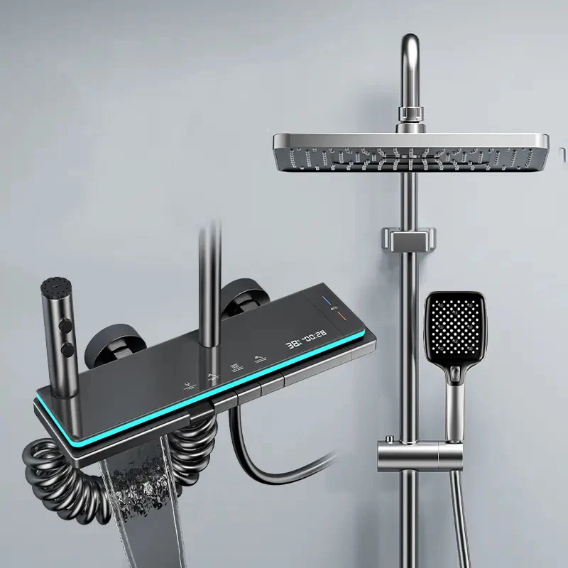 

Premium Thermostatic Rainfall Shower System with Digital Display, Adjustable Handheld Shower for Enhanced Bathroom Comfort
