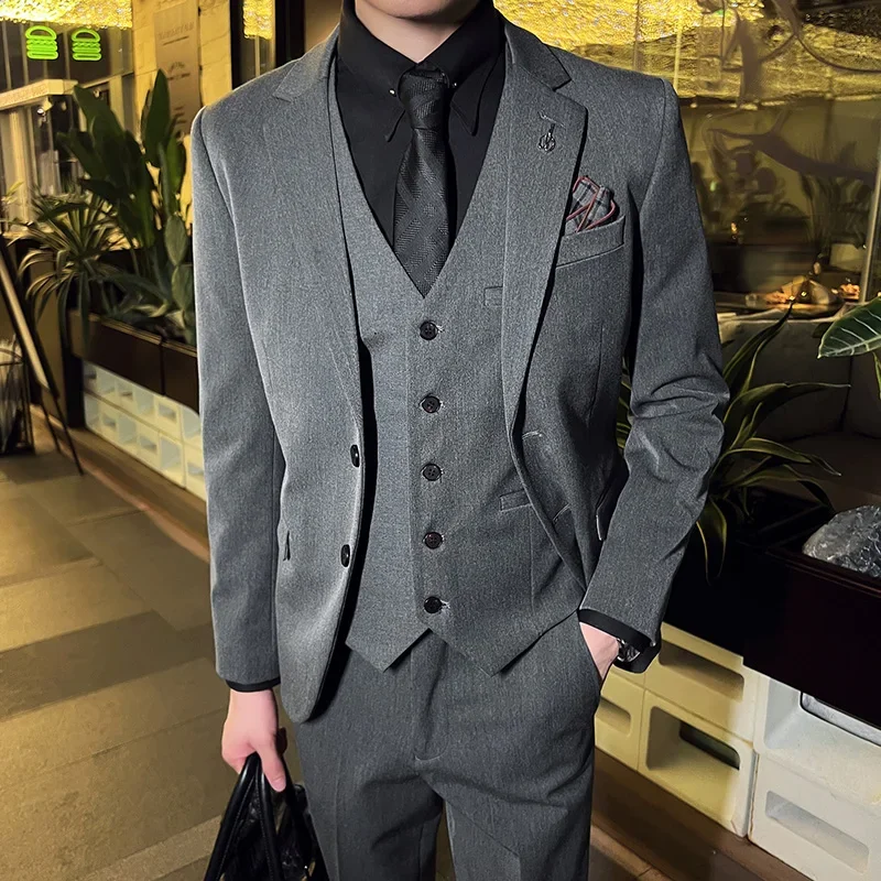 S-7XL Blazer Vest Pants New Boutique Fashion Solid Color Formal Casual Business Men\'s Suit Brand Groom Wedding Dress Party Suits