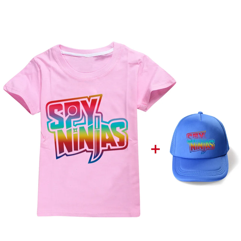 

SPY NINJA Children Cotton Boys Summer Casual Tops Girls Short-sleeved T-shirt Graphic T Shirts Youth Clothing Toddlers Shirt+cap