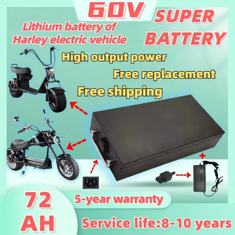 New Electric Harley Motorcycle, 60V and 20AH, 30ah, 300-1000W, Citycoco, Scooter, Bicycle, 18650, with Charger