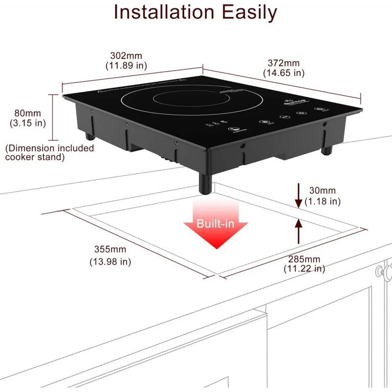 Duxtop Built-in Induction Cooktop, Portable Countertop Burner, Sensor Touch Induction Burner,Safety Lock, 1800W BT-200T1/8600BI