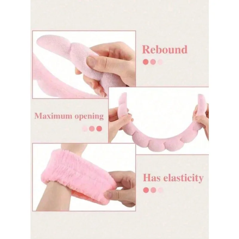 3pcs Spa Headbands For Women Girls Sponge Cute Pink Makeup Skin Care Headband Wristbands