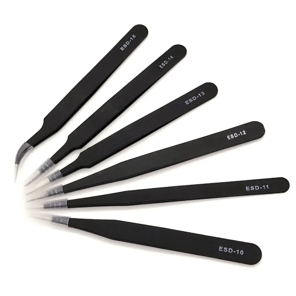 6pcs Precision Tweezer Set Antistatic Tweezers Stainless Tweezers