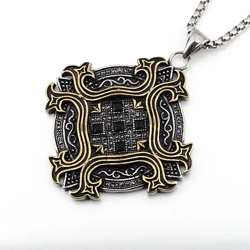 

Vintage Gold Vine Pendant Stainless Steel Men's Necklace Trend Personalized Hip Hop Accessories Sweater Chain