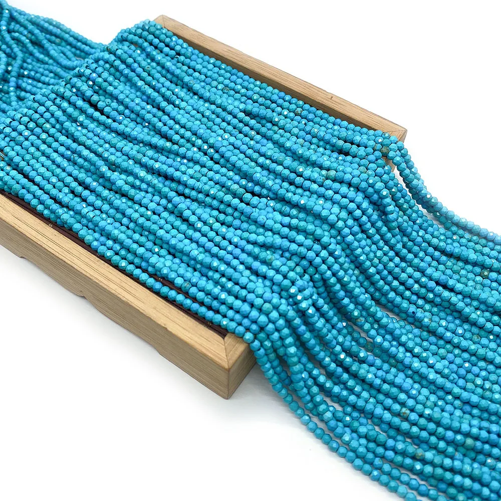 

Natural Blue Turquoise Bead 2/3/4mm Small Size Faceted Round Loose Bead 1 Strand DIY Making Fahsion Necklace Bracelet Earring